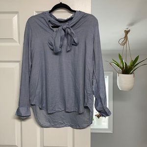 NWT LOFT Chambray Tie Neck Blouse